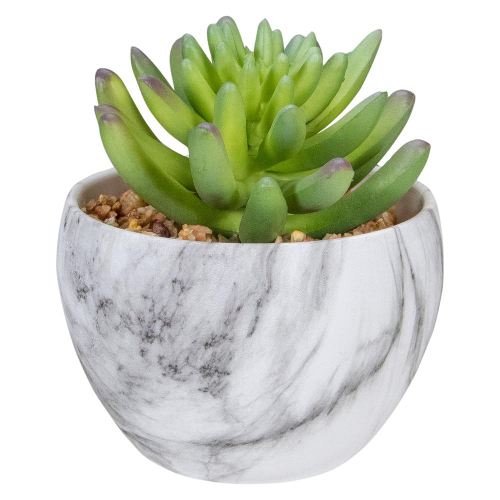 4.25" Green Artificial Succulent in Faux Marble Pot. Picture 1