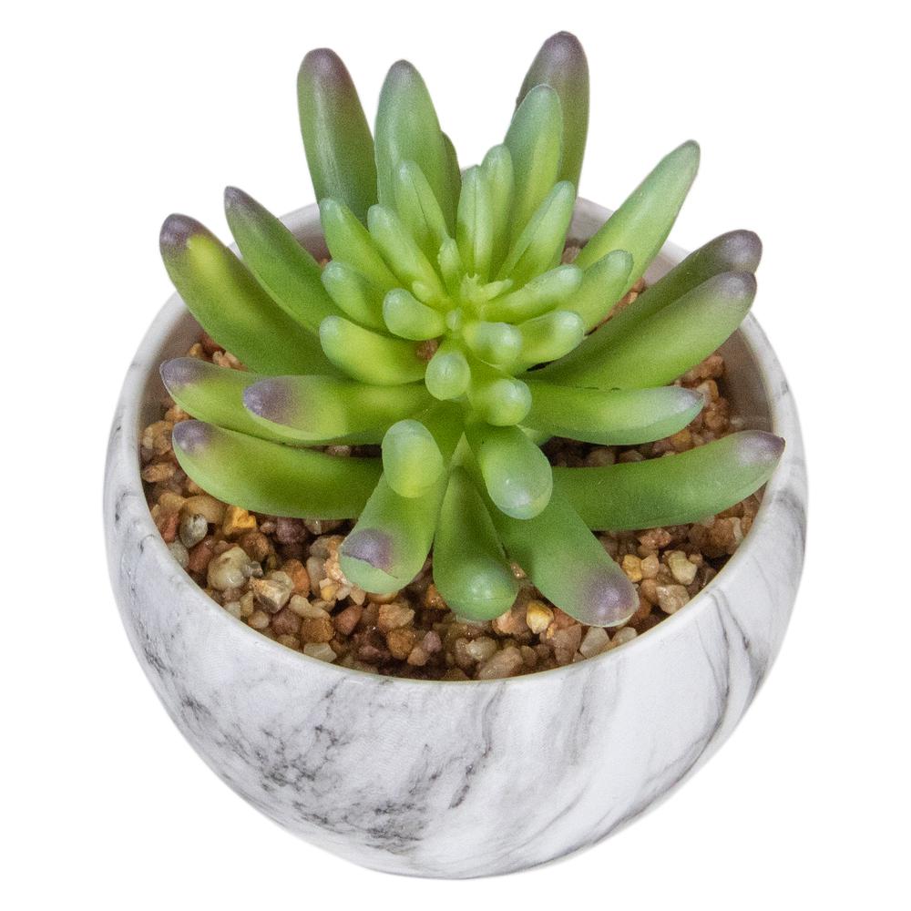 4.25" Green Artificial Succulent in Faux Marble Pot. Picture 5