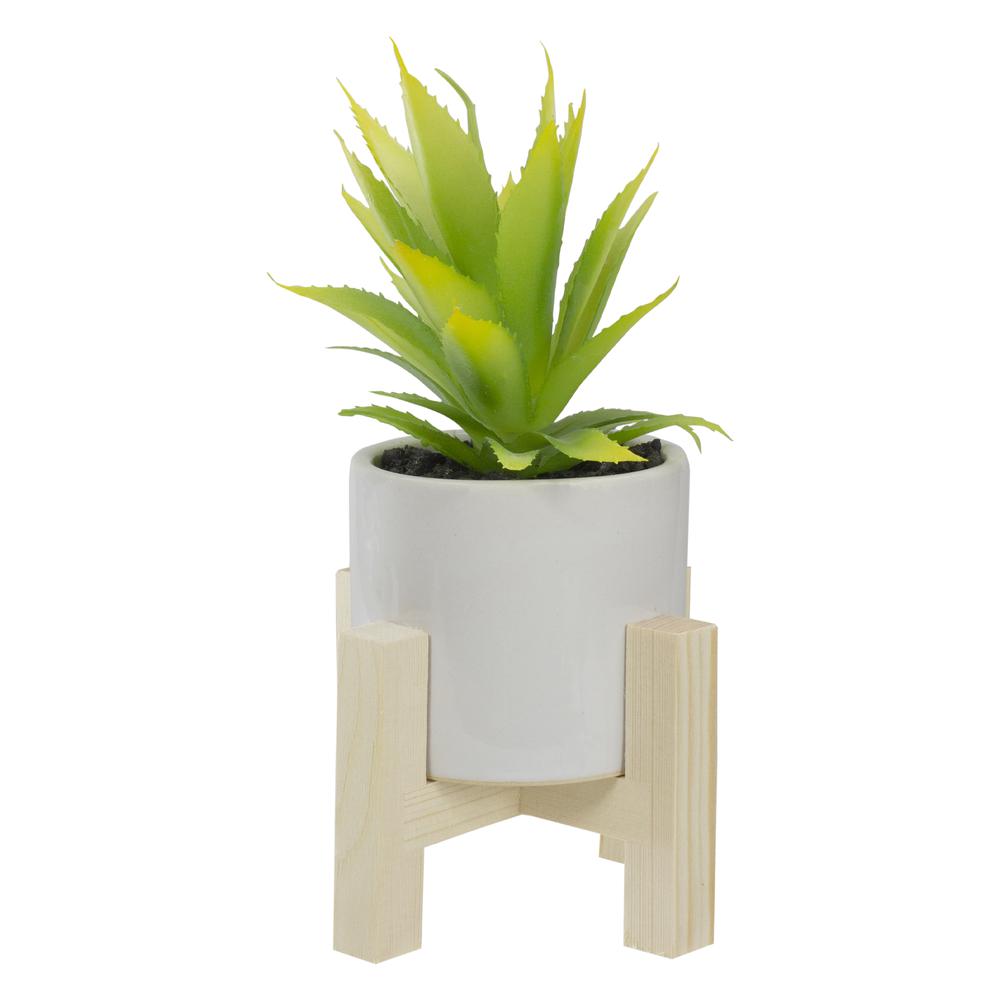 8.25" Potted Green Artificial Agave Plant with Wooden Stand. Picture 3