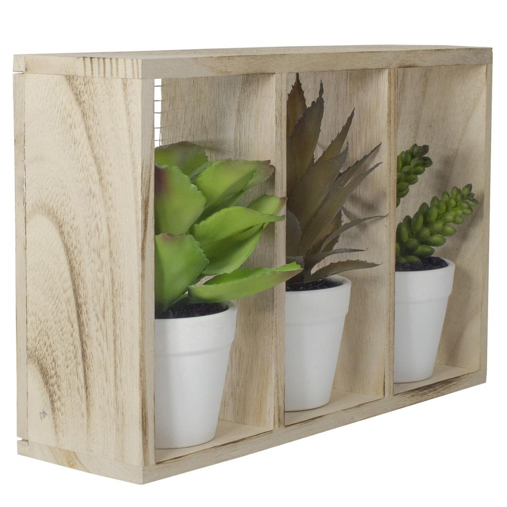 10.75" Artificial Mixed Potted Succulents in Wooden Box. Picture 3
