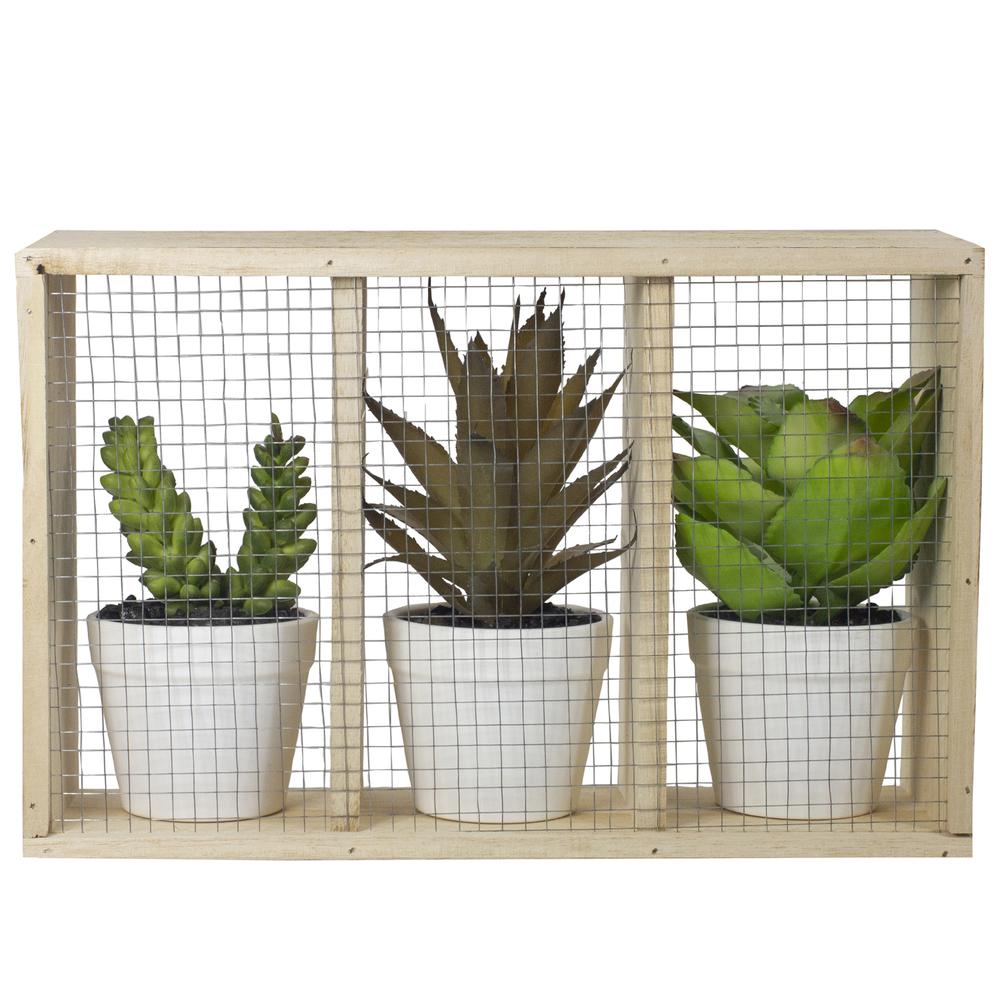 10.75" Artificial Mixed Potted Succulents in Wooden Box. Picture 4
