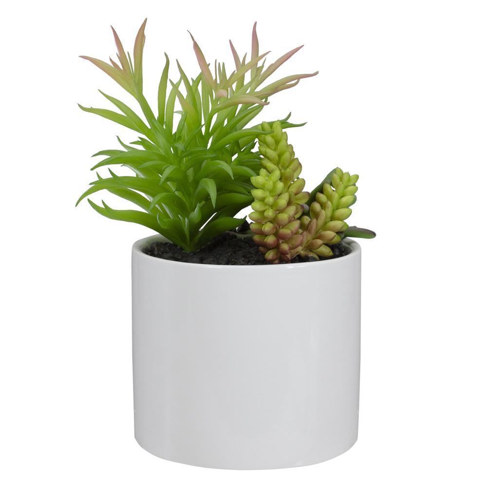 9" Artificial Succulent Arrangement in White Ceramic Pot. Picture 3