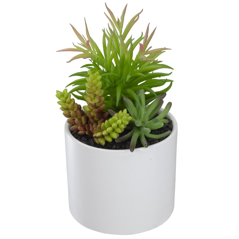 9" Artificial Succulent Arrangement in White Ceramic Pot. Picture 4