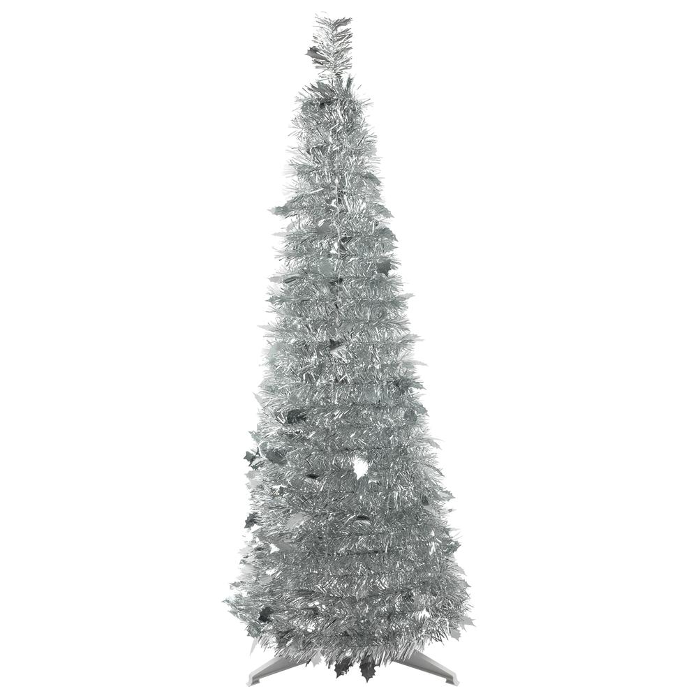 4' Silver Tinsel Pop-Up Artificial Christmas Tree  Unlit. Picture 1
