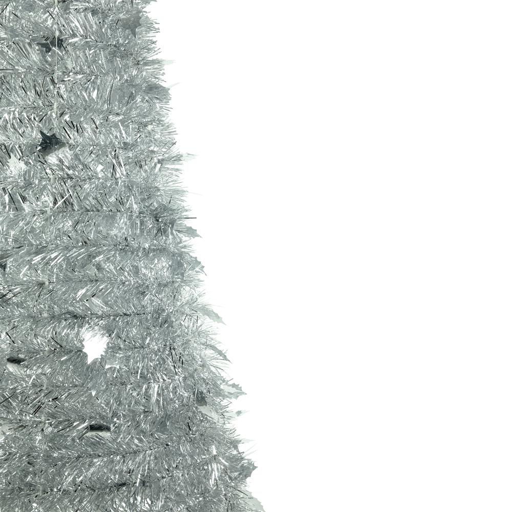 4' Silver Tinsel Pop-Up Artificial Christmas Tree  Unlit. Picture 4