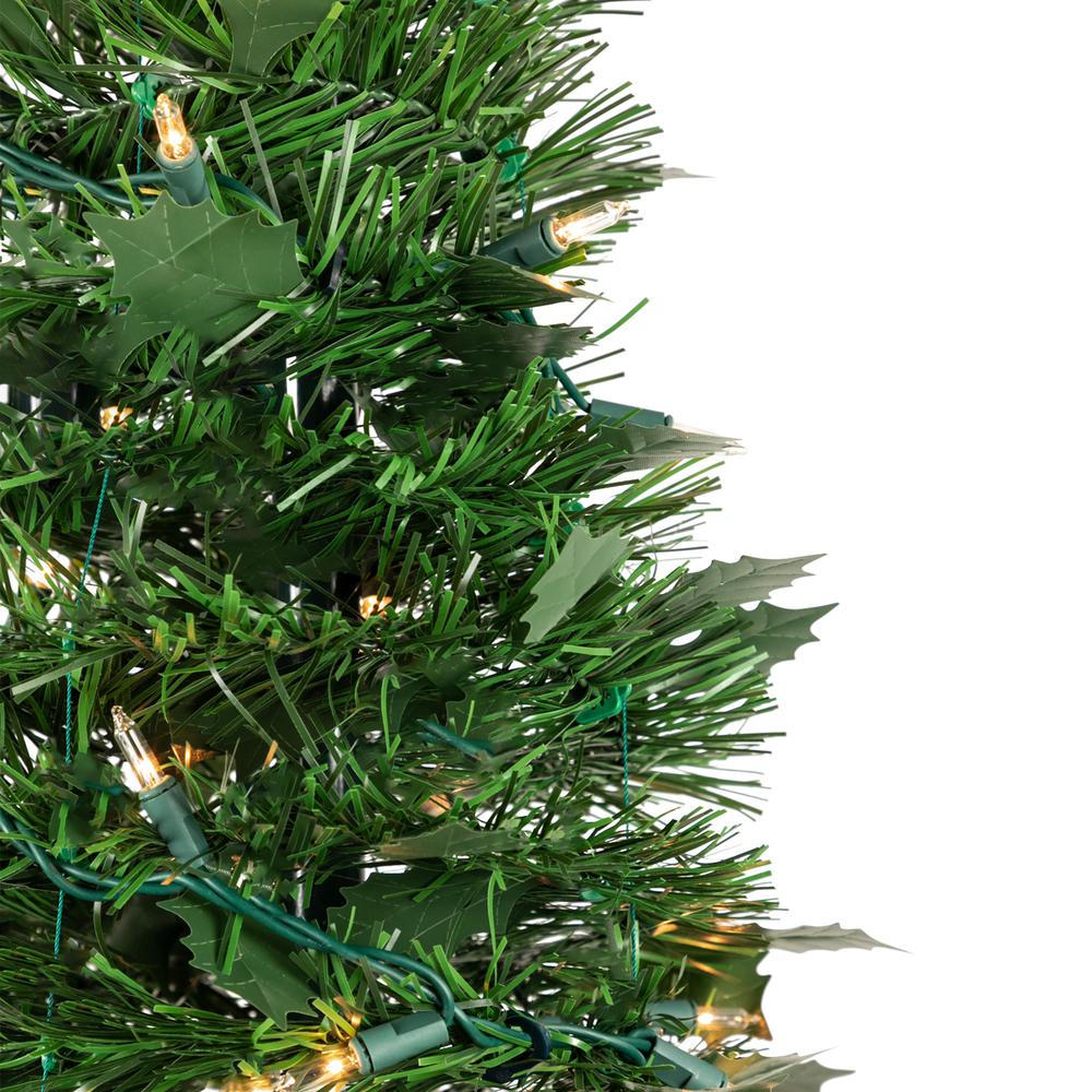 6' Pre-Lit Green Holly Leaf Pop-Up Artificial Christmas Tree - Clear Lights. Picture 3