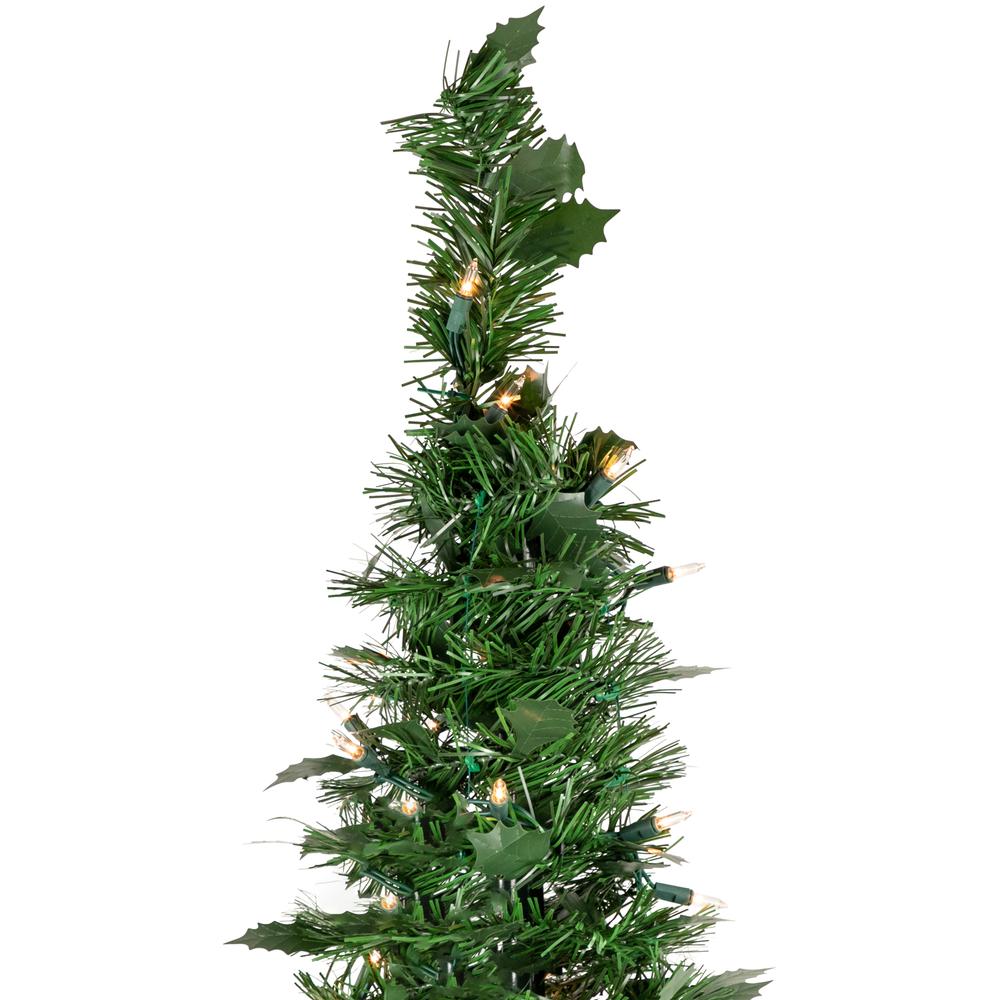 6' Pre-Lit Green Holly Leaf Pop-Up Artificial Christmas Tree - Clear Lights. Picture 5