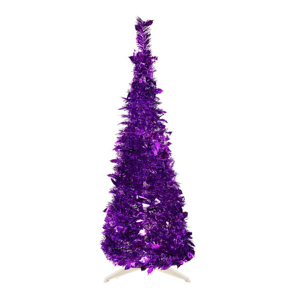 6' Purple Tinsel Pop-Up Artificial Christmas Tree  Unlit. Picture 1