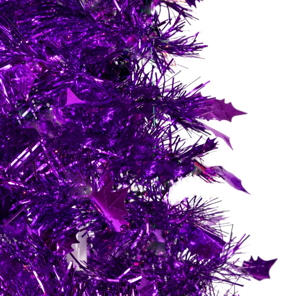 6' Purple Tinsel Pop-Up Artificial Christmas Tree  Unlit. Picture 3