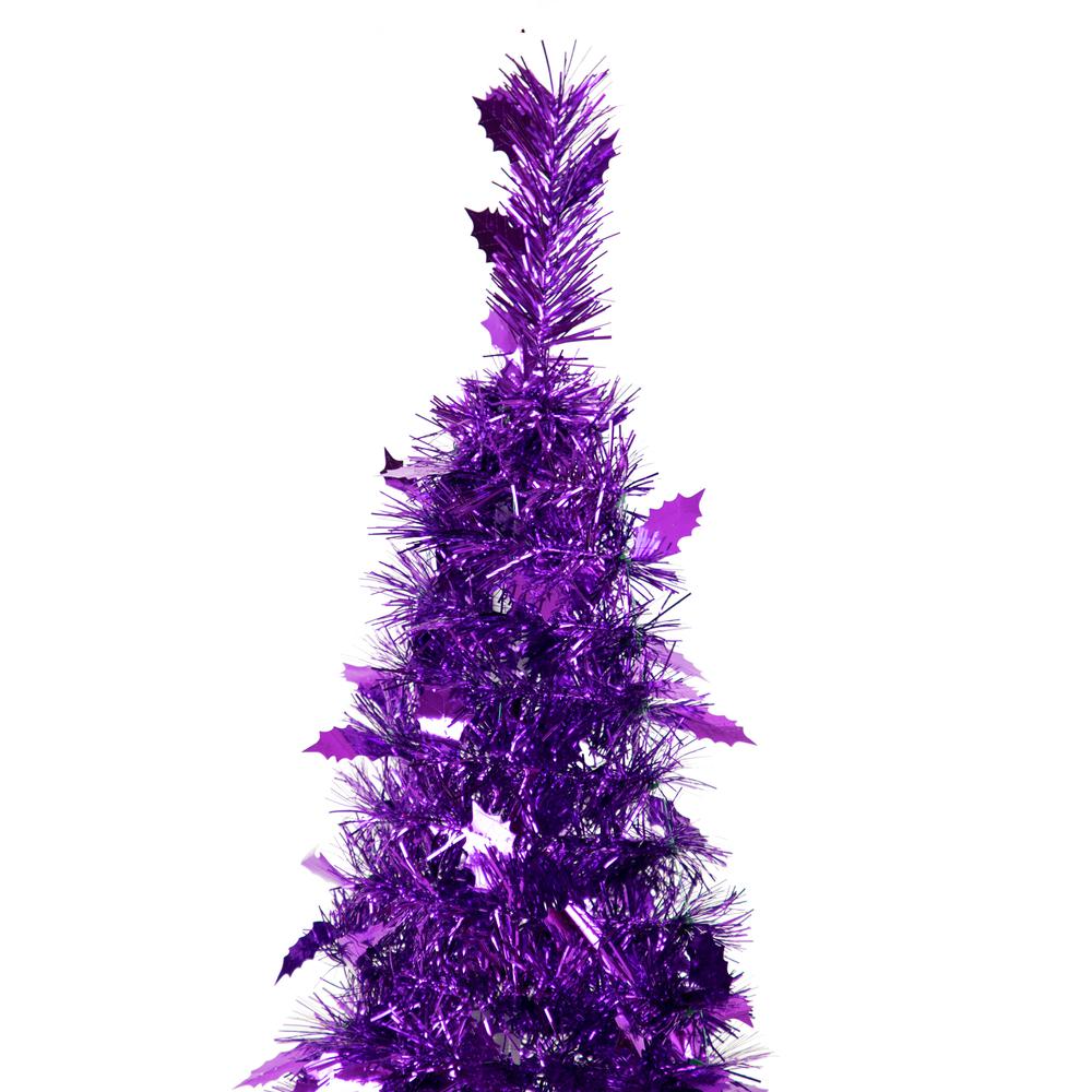 6' Purple Tinsel Pop-Up Artificial Christmas Tree  Unlit. Picture 5