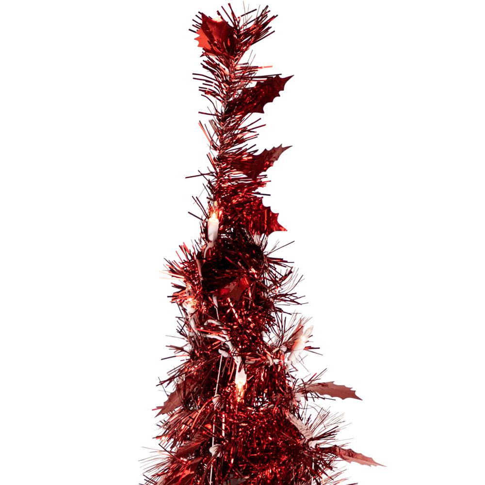 6' Pre-Lit Red Tinsel Pop-Up Artificial Christmas Tree - Clear Lights. Picture 4