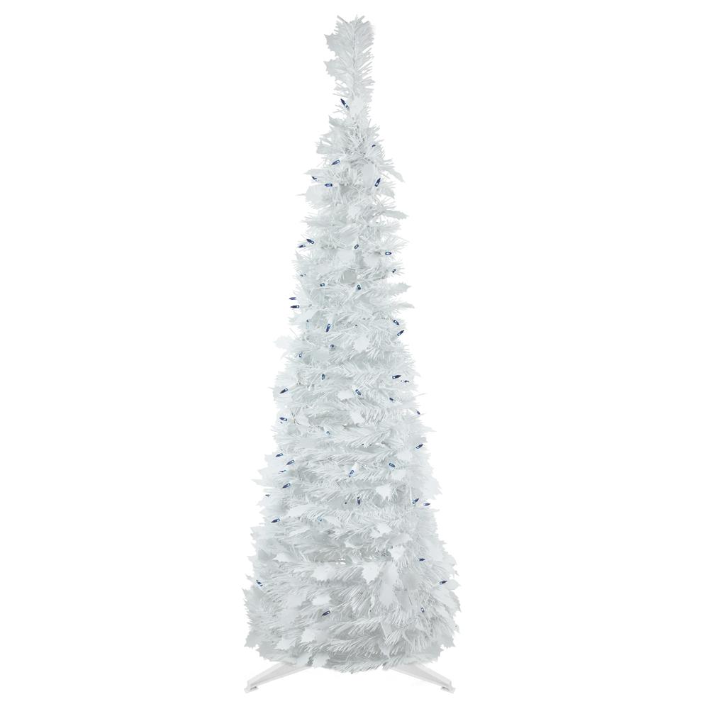 4' Pre-Lit White Tinsel Pop-Up Artificial Christmas Tree  Blue Lights. Picture 1