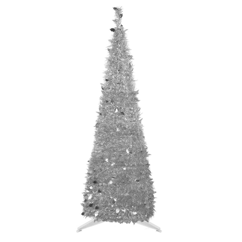 6' Silver Tinsel Pop-Up Artificial Christmas Tree  Unlit. Picture 1