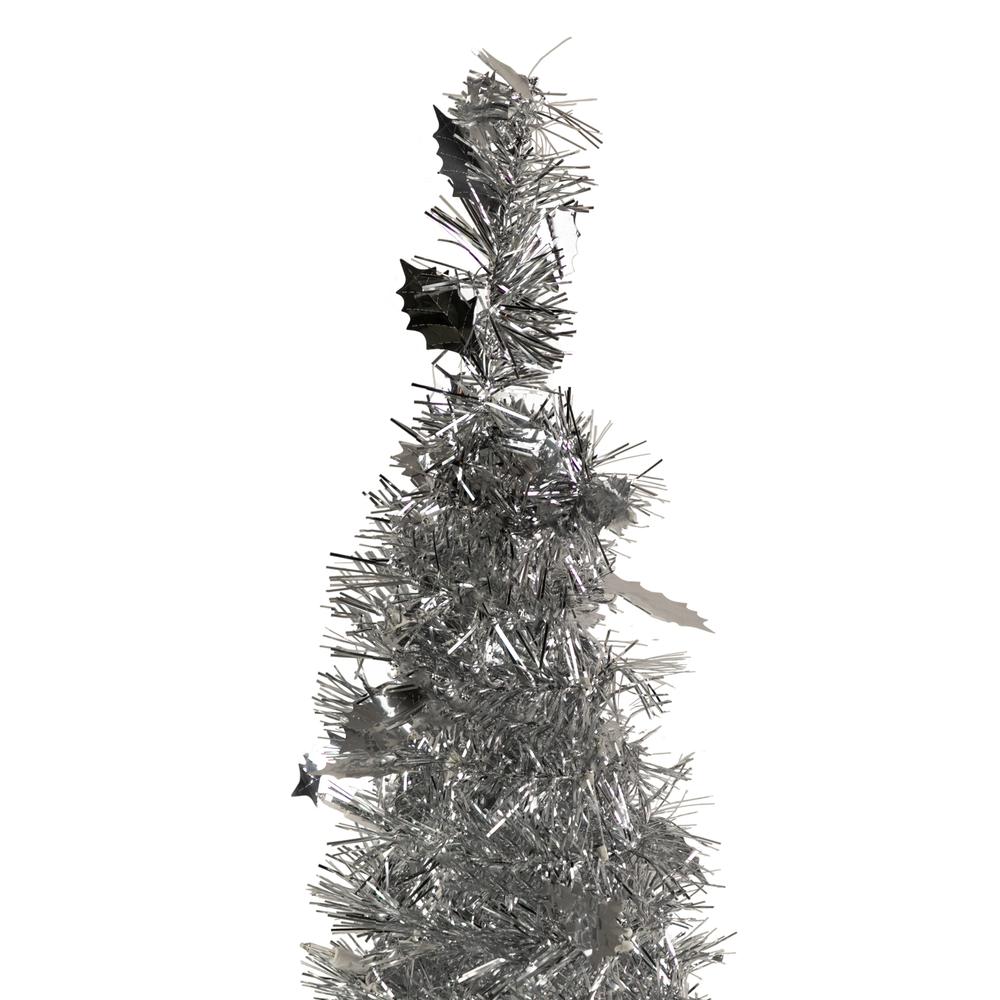 6' Silver Tinsel Pop-Up Artificial Christmas Tree  Unlit. Picture 4