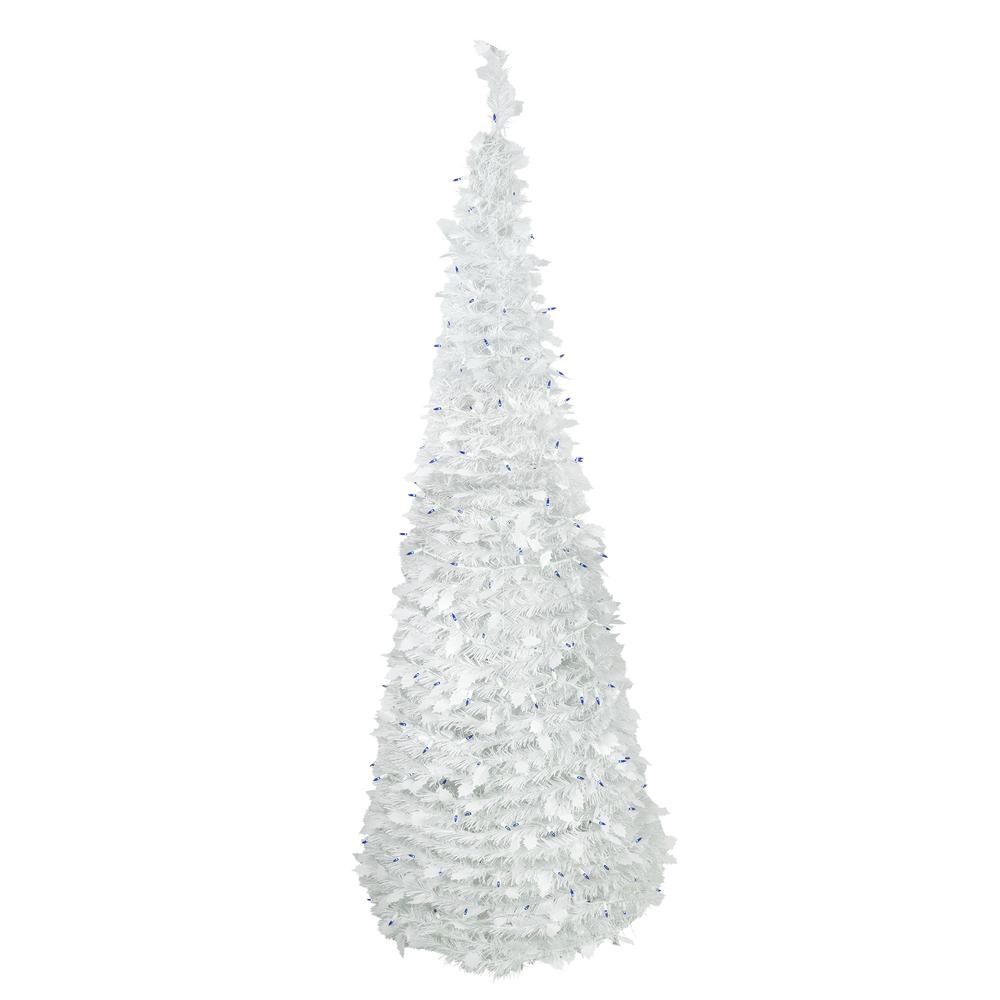 6ft Lighted White Tinsel Pop-Up Artificial Christmas Tree  Blue Lights. Picture 1