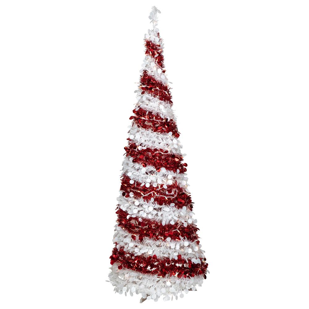 6' Pre-Lit Candy Cane Pop-Up Artificial Christmas Tree  Clear Lights. Picture 1