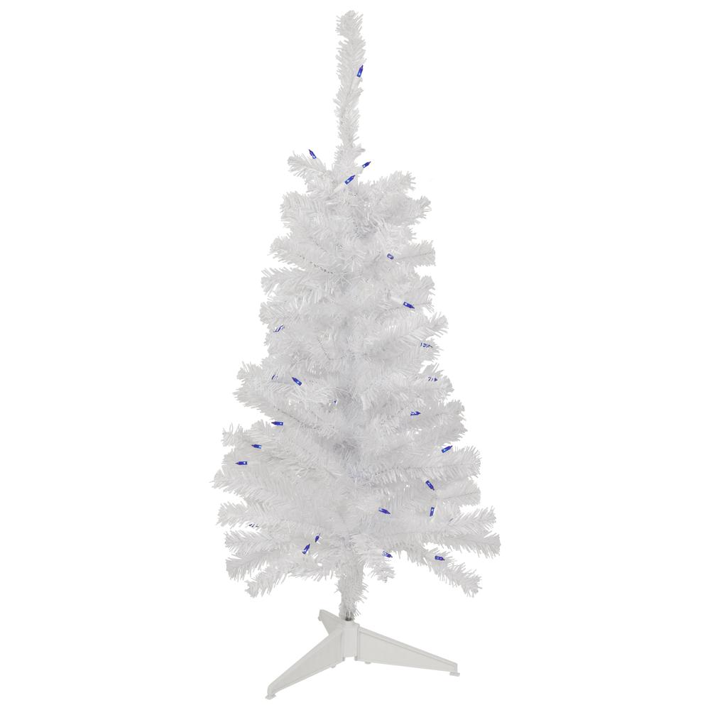 3' Pre-Lit Woodbury White Pine Slim Artificial Christmas Tree  Blue Lights. Picture 1