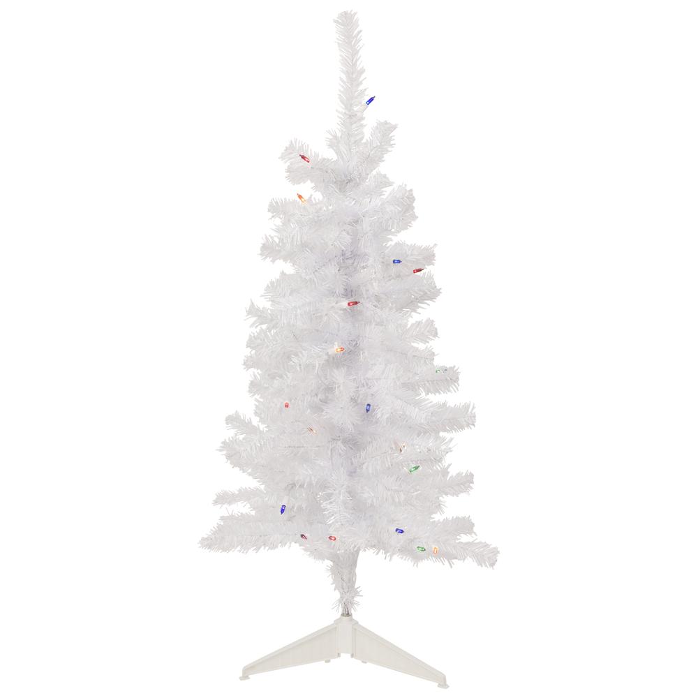 3' Pre-Lit Woodbury White Pine Slim Artificial Christmas Tree  Multi Lights. Picture 1