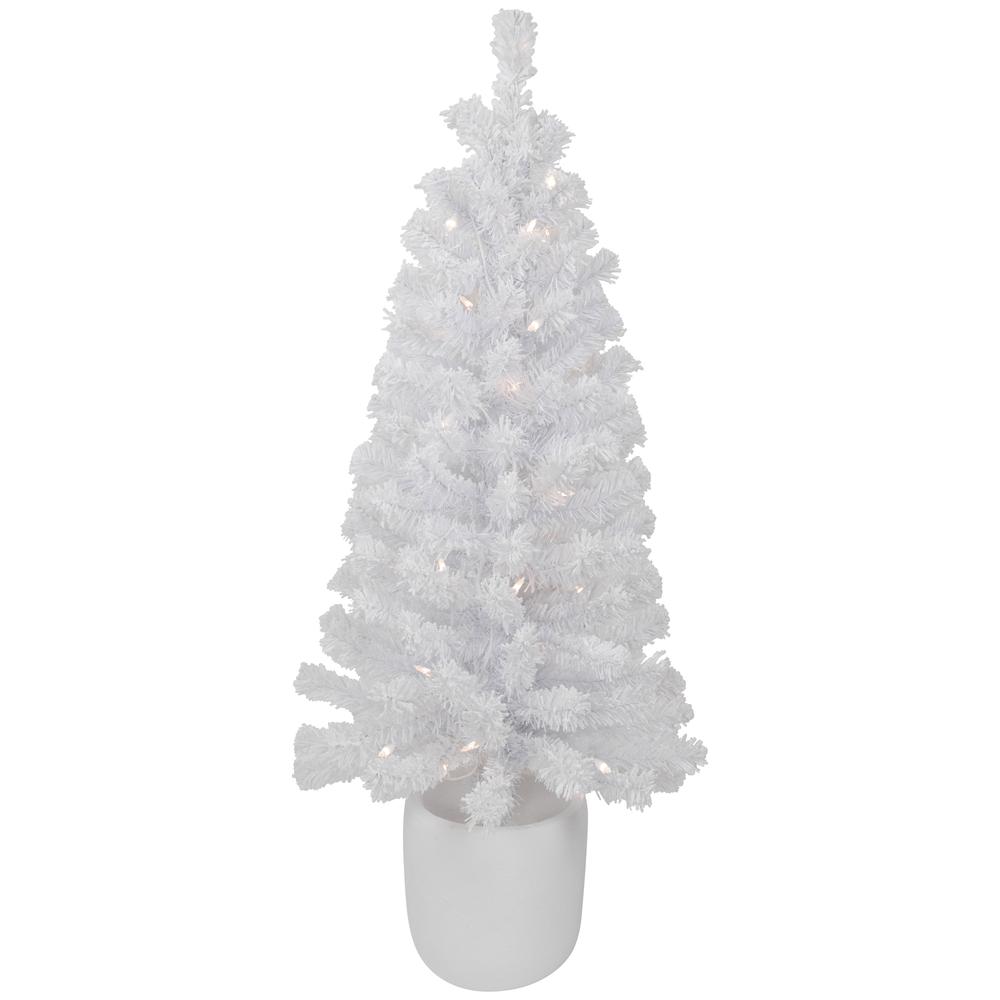 3.5' Pre-Lit Potted Flocked Winter Pine White Tinsel Artificial Christmas Tree  Clear Lights. The main picture.
