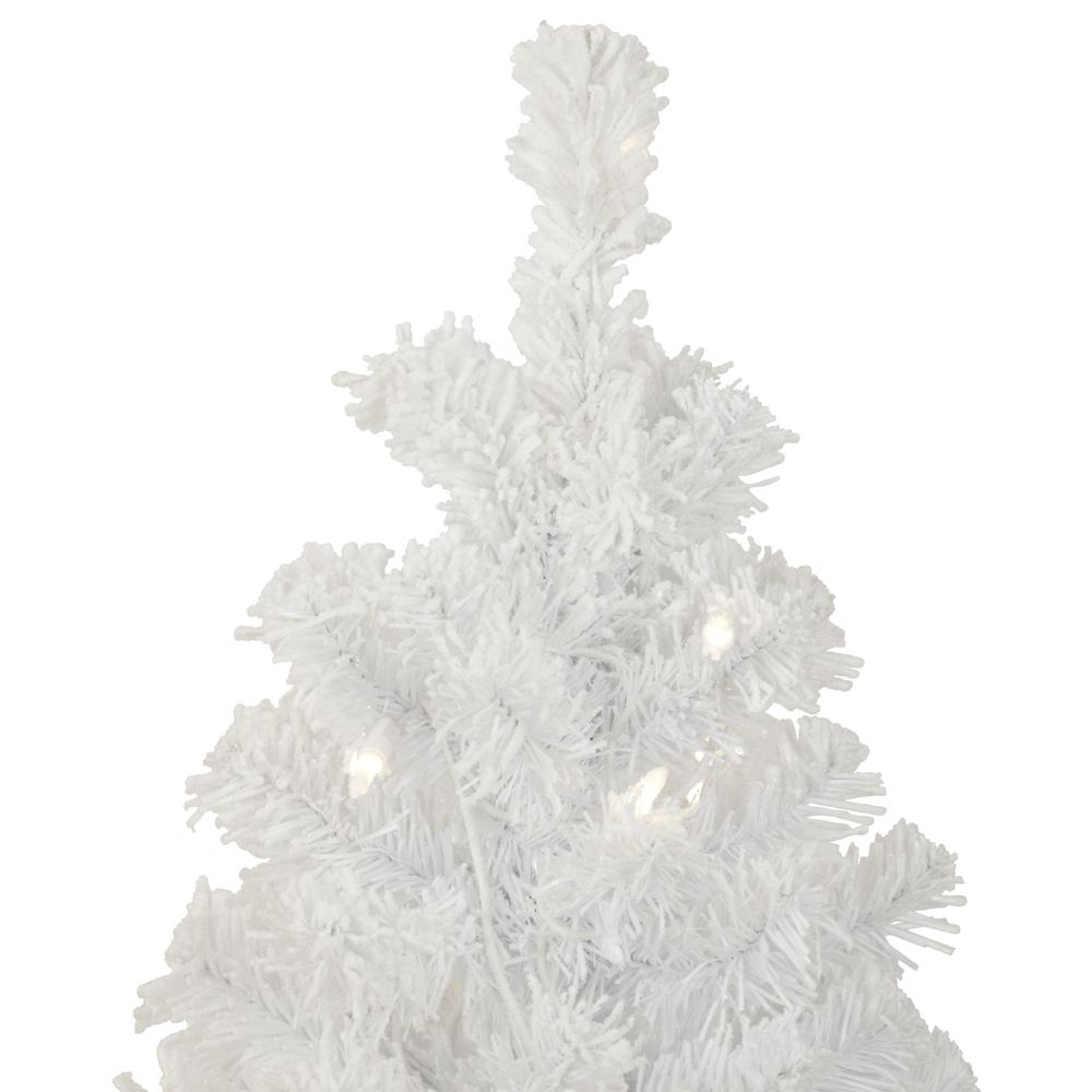 3.5' Pre-Lit Potted Flocked Winter Pine White Tinsel Artificial Christmas Tree  Clear Lights. Picture 2