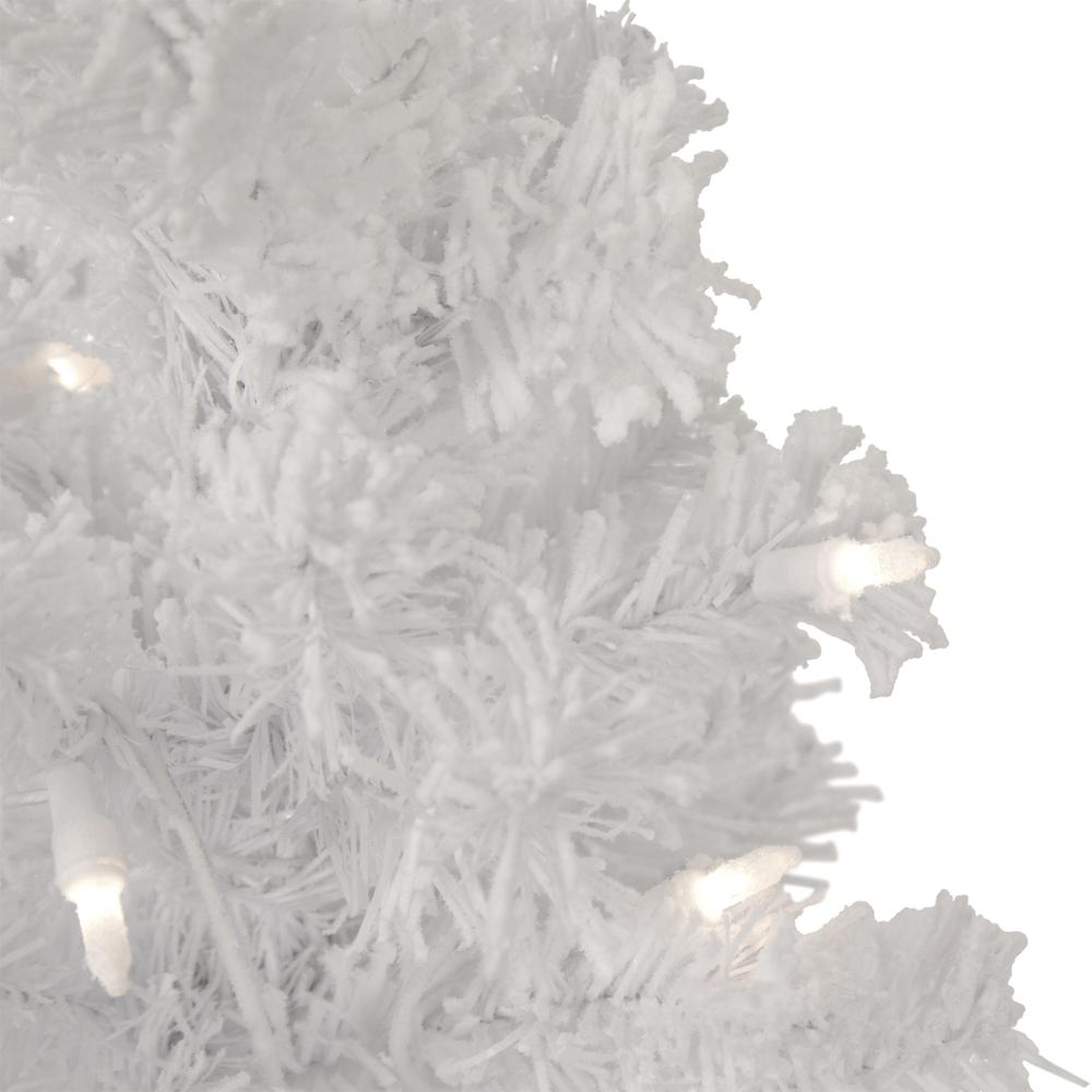 3.5' Pre-Lit Potted Flocked Winter Pine White Tinsel Artificial Christmas Tree  Clear Lights. Picture 3