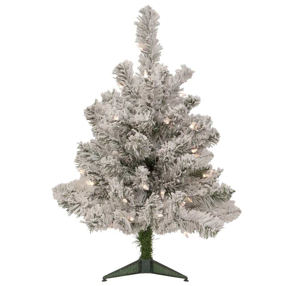 2' Pre-Lit Flocked Madison Pine Artificial Christmas Tree  Clear Lights. Picture 1