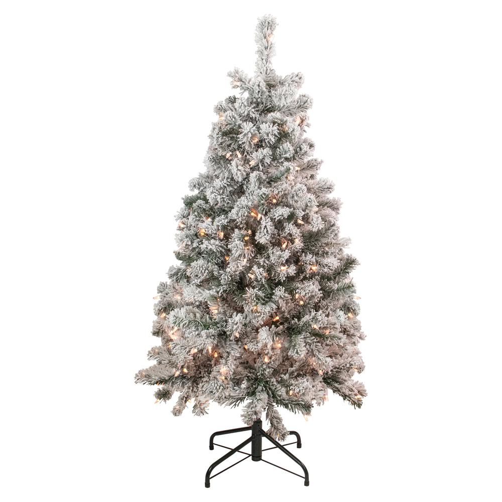 4.5' Pre-Lit Flocked Madison Pine Artificial Christmas Tree  Clear Lights. Picture 1