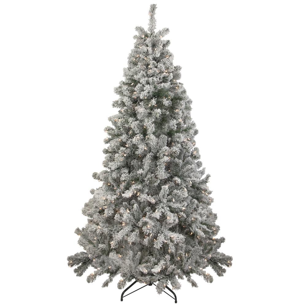 6.5' Pre-Lit Flocked Madison Pine Medium Artificial Christmas Tree  Clear Lights. Picture 1