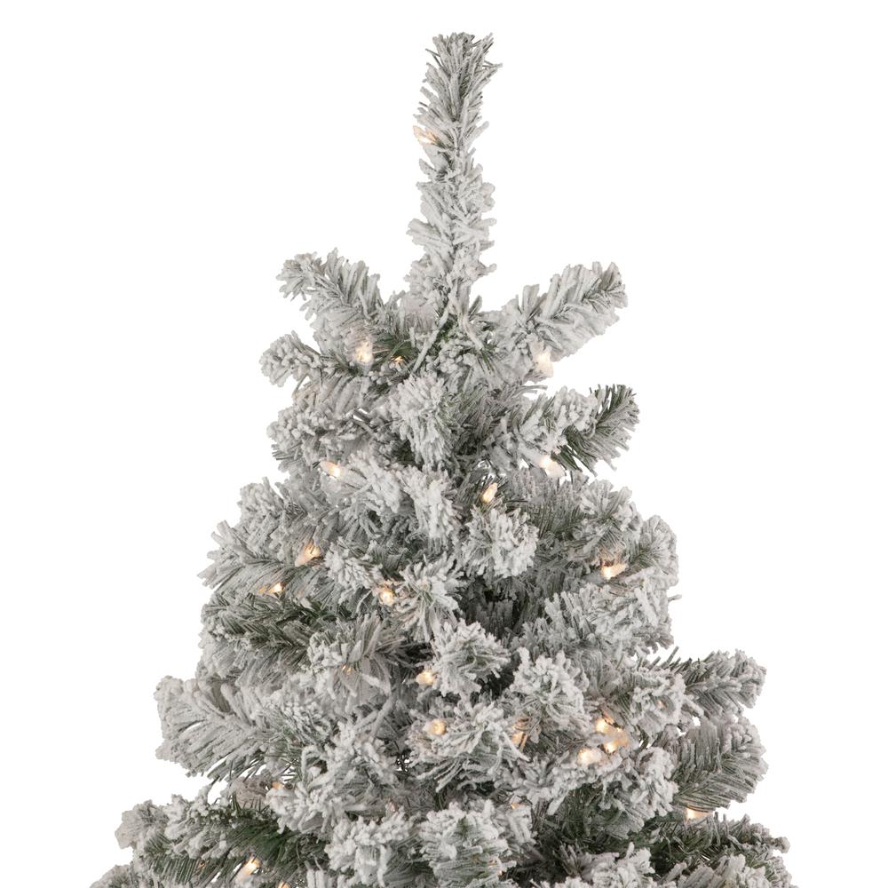 6.5' Pre-Lit Flocked Madison Pine Medium Artificial Christmas Tree  Clear Lights. Picture 5