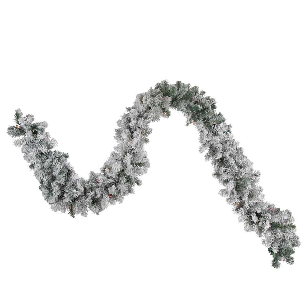 9' x 10" Pre-Lit Flocked Madison Pine Artificial Christmas Garland  Multi Lights. Picture 1