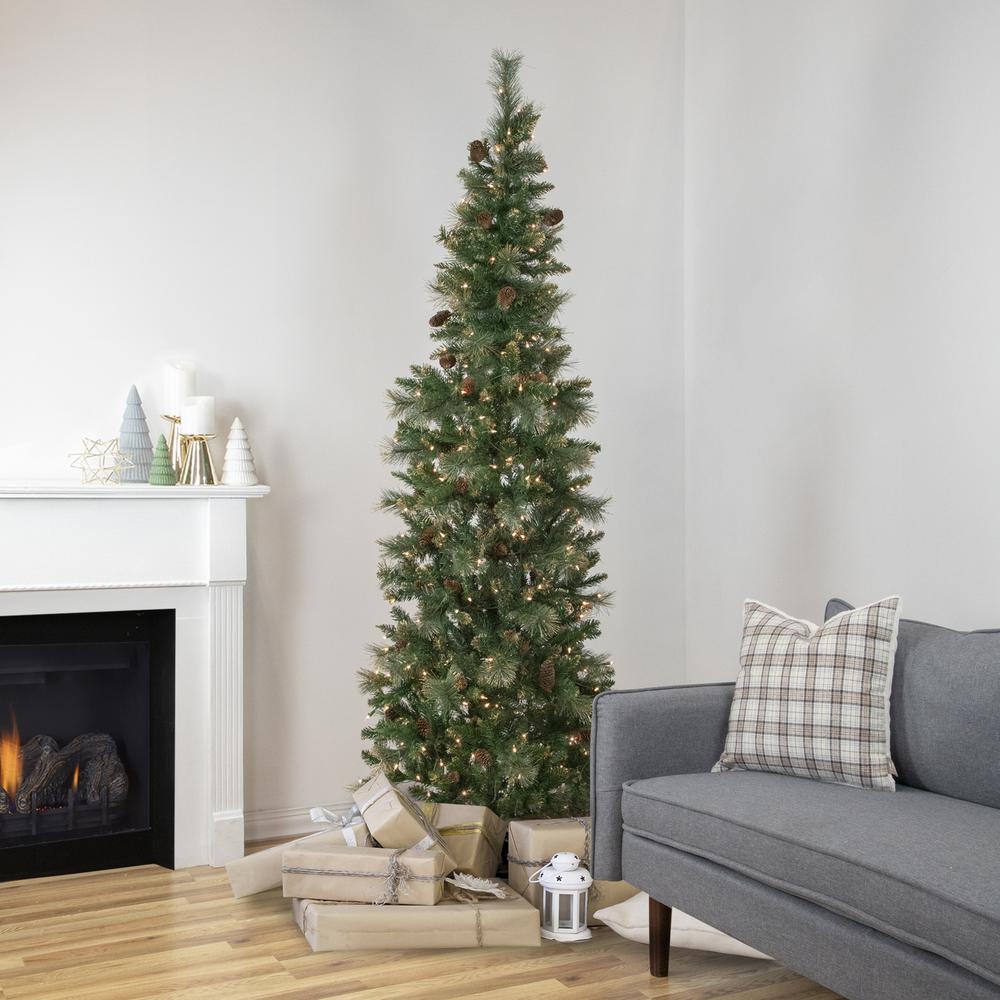 7' Pre-Lit Yorkshire Pine Pencil Artificial Christmas Tree  Clear Lights. Picture 2