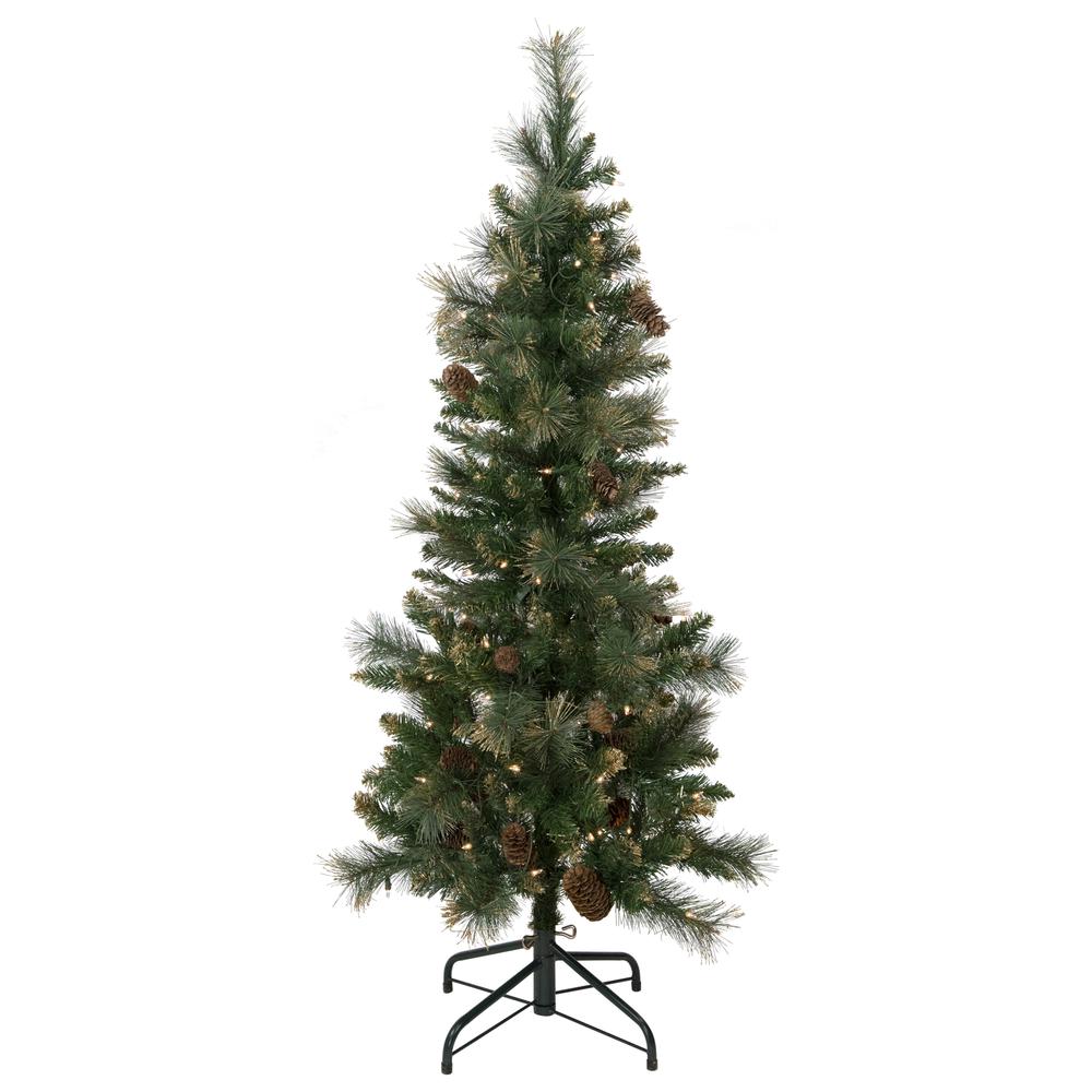 4.5' Pre-Lit Yorkshire Pine Pencil Artificial Christmas Tree  Clear Lights. Picture 1
