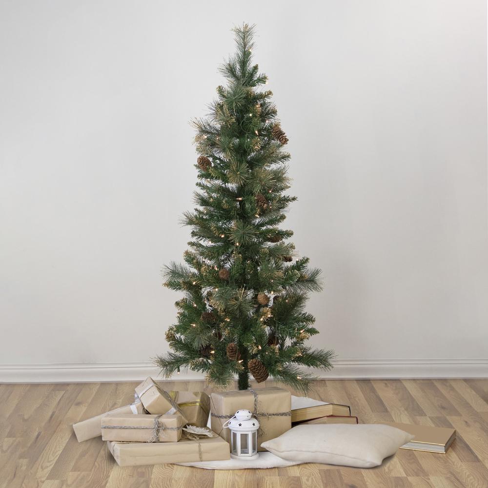 4.5' Pre-Lit Yorkshire Pine Pencil Artificial Christmas Tree  Clear Lights. Picture 2
