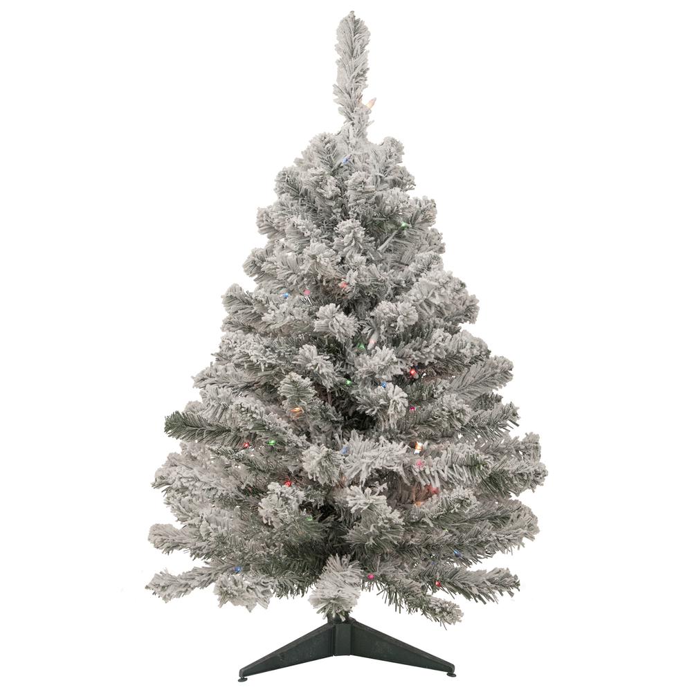 3' Pre-Lit Medium Heavily Flocked Madison Pine Artificial Christmas Tree  Multi Lights. Picture 1