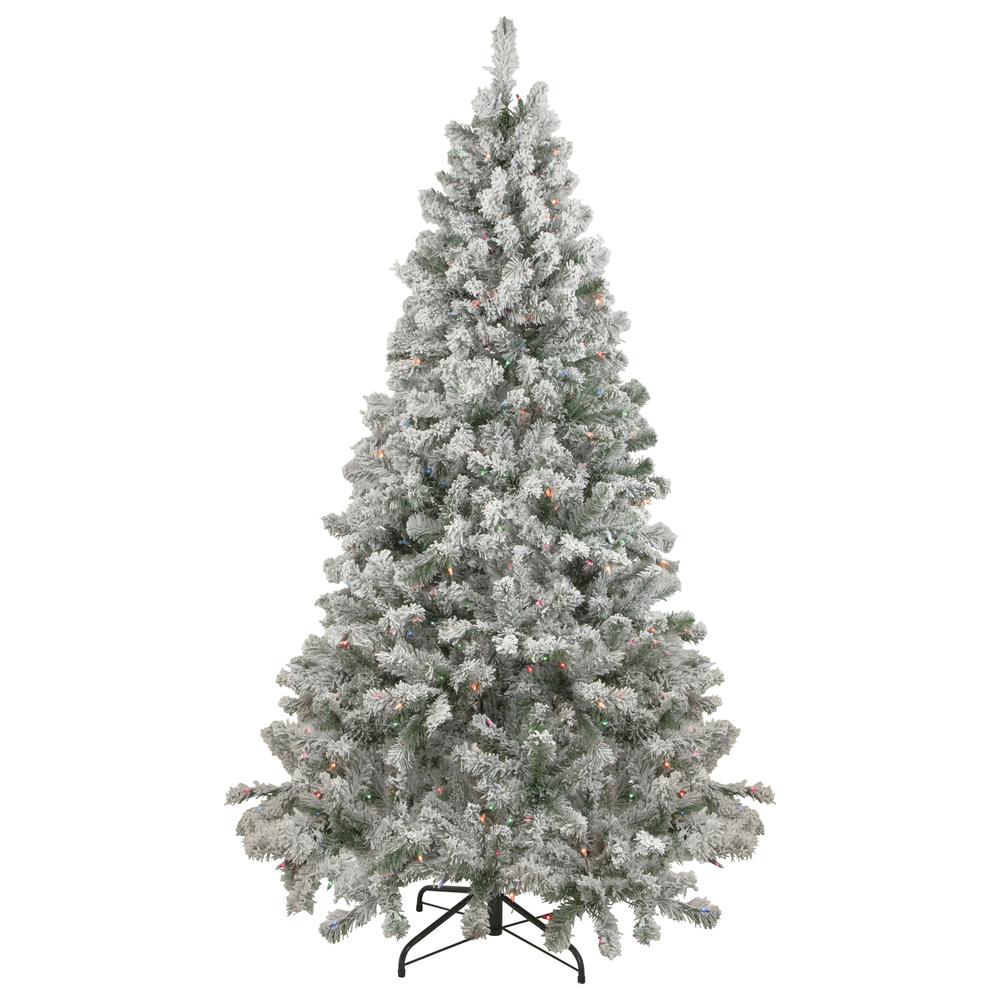 6.5' Pre-Lit Flocked Madison Pine Artificial Christmas Tree  Multi Lights. Picture 1