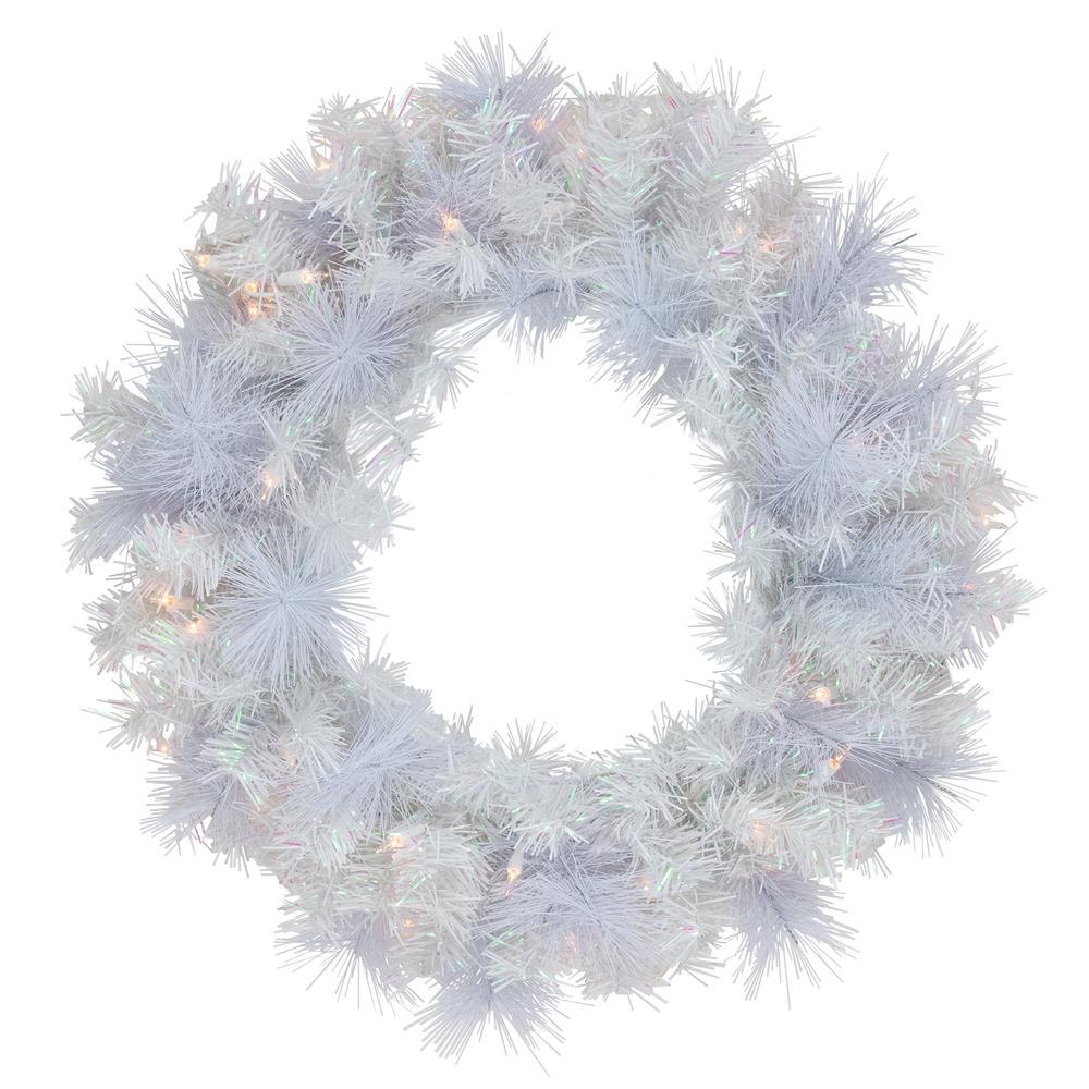 Pre-Lit Vermont White Pine Artificial Christmas Wreath  24-Inch  Clear Lights. Picture 1