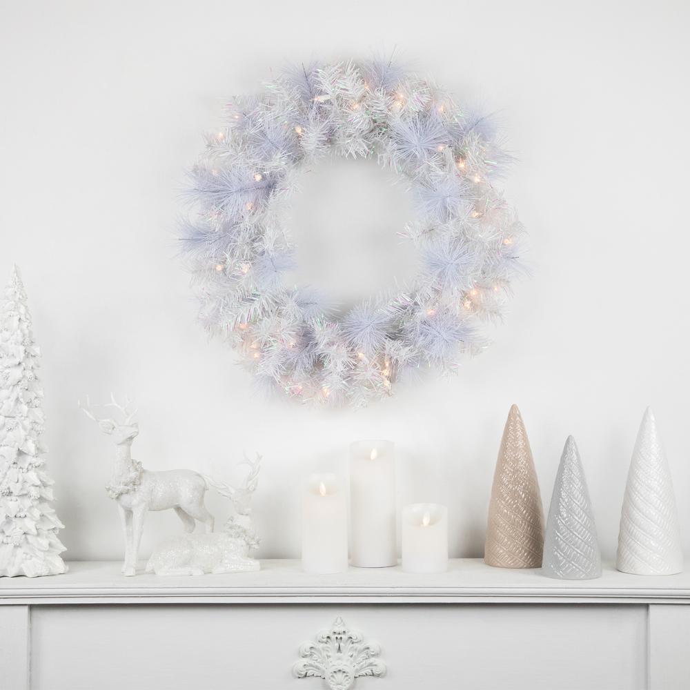 Pre-Lit Vermont White Pine Artificial Christmas Wreath  24-Inch  Clear Lights. Picture 2