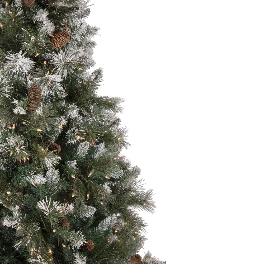 6.5' Pre-lit Snow Valley Pine Artificial Christmas Tree  Clear Lights. Picture 4