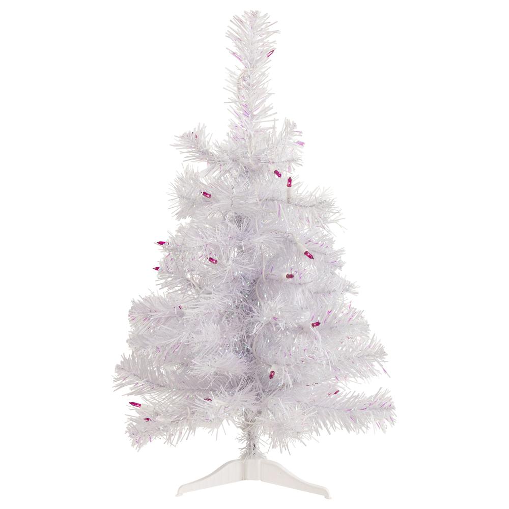 2' Pre-lit Rockport White Pine Artificial Christmas Tree  Pink Lights. Picture 1