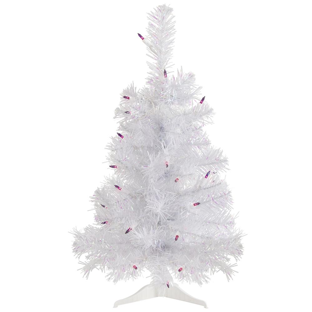 2' Pre-lit Rockport White Pine Artificial Christmas Tree  Purple Lights. Picture 1