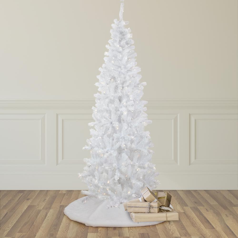 7.5' White Georgian Pine Pencil Artificial Christmas Tree Warm White LED Lights. Picture 2