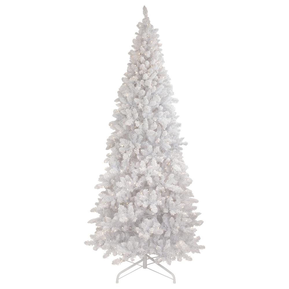 9' Pre-Lit Flocked Norway White Pine Artificial Christmas Tree  Warm White LED Lights. Picture 1