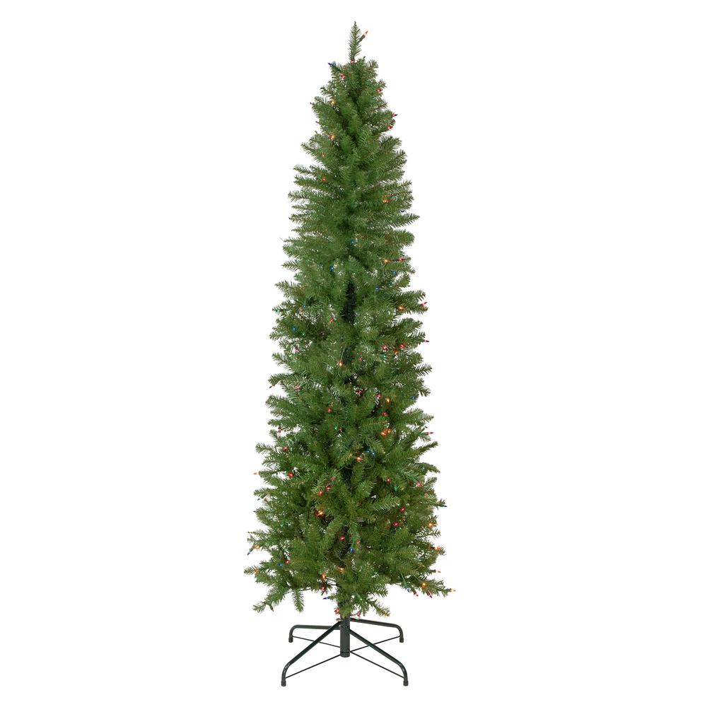 6.5' Pre-Lit Silver Lake Fir Pencil Artificial Christmas Tree  Multi Lights. Picture 1