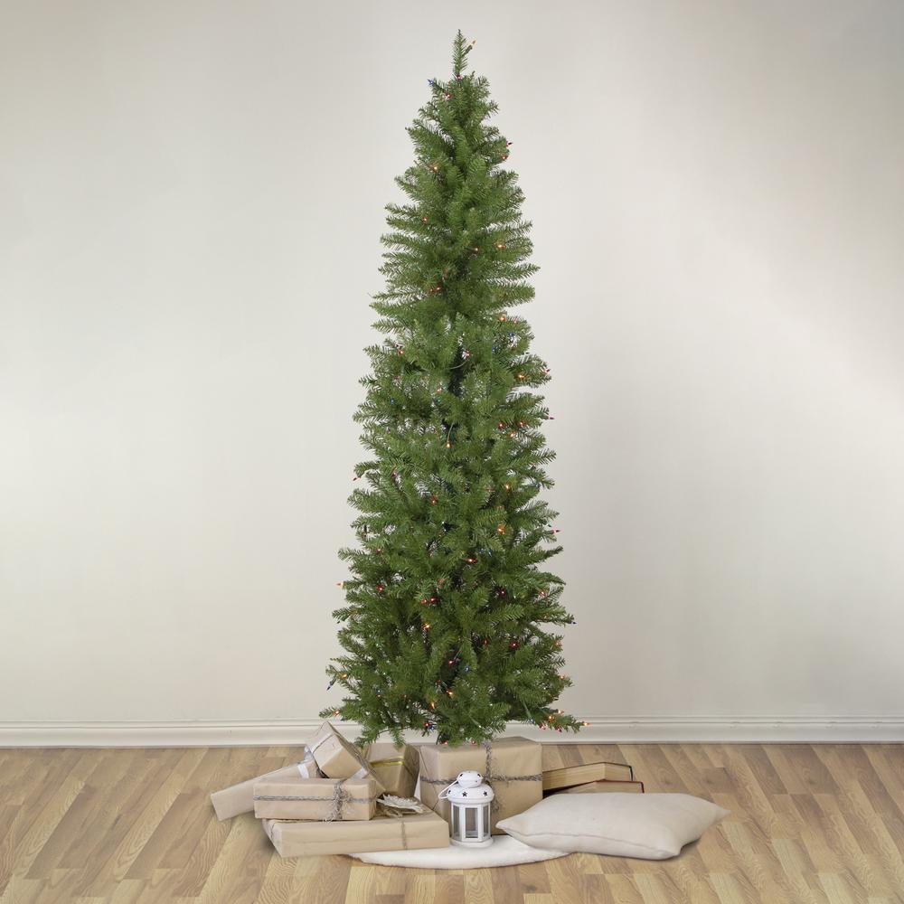 6.5' Pre-Lit Silver Lake Fir Pencil Artificial Christmas Tree  Multi Lights. Picture 2