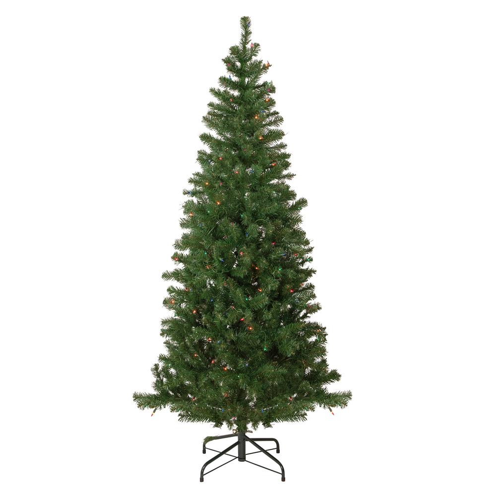 6' Pre-Lit Wilson Pine Slim Artificial Christmas Tree  Multi Lights. Picture 1