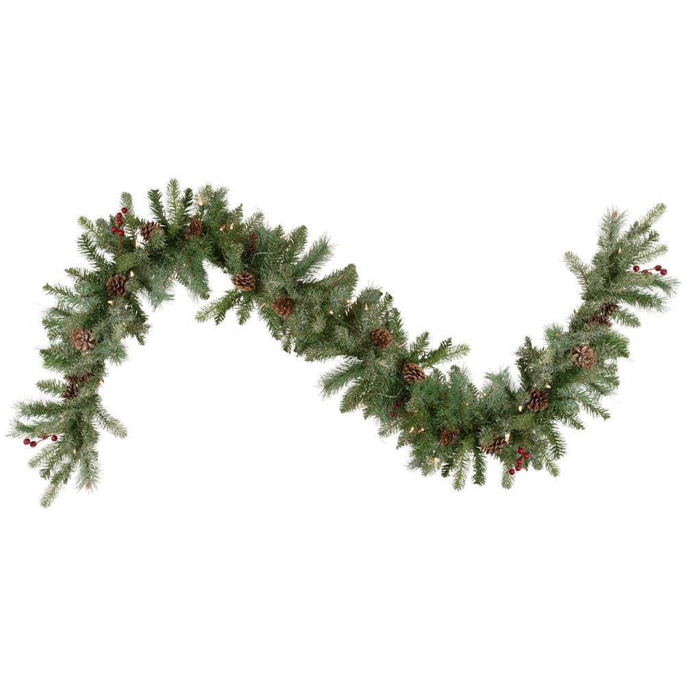9' x 12 Pre-Lit Snowy Waterloo Pine Artificial Christmas Garland - Clear Lights. Picture 1