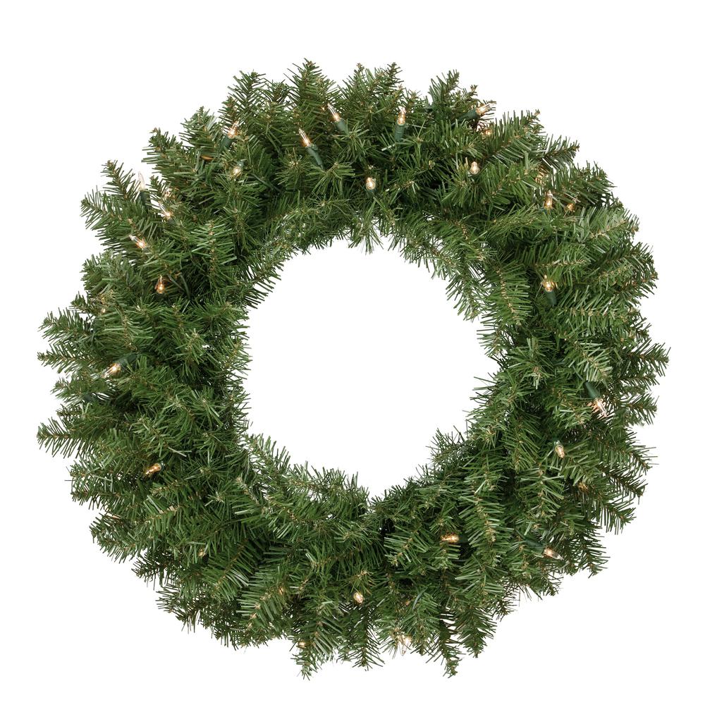 Pre-Lit Rockwood Pine Artificial Christmas Wreath - 24-Inch  Clear Lights. Picture 1