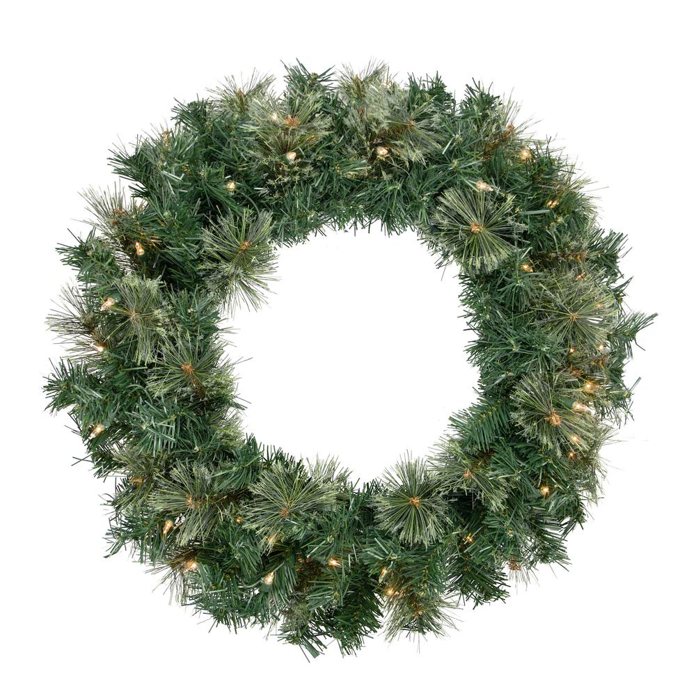 Pre-Lit Oregon Cashmere Pine Artificial Christmas Wreath  24-Inch  Clear Lights. Picture 1
