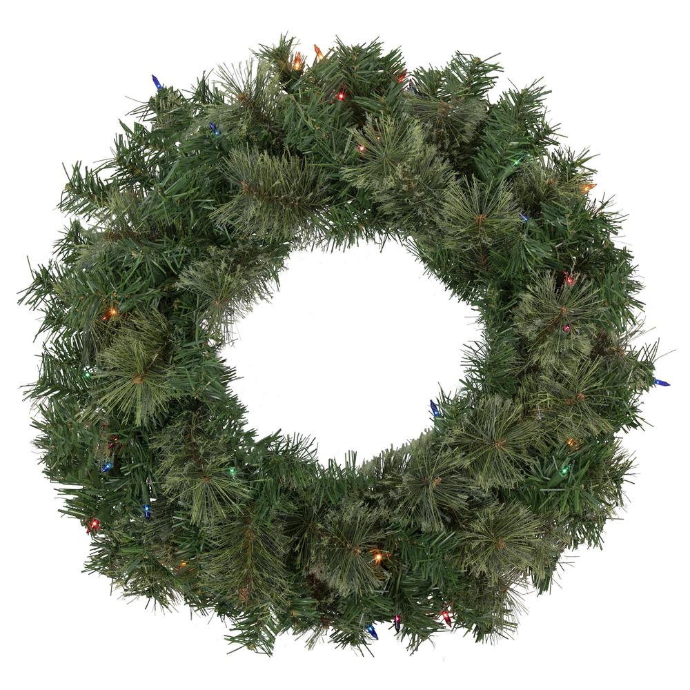 Pre-Lit Oregon Cashmere Pine Artificial Christmas Wreath  24-Inch  Multi Lights. Picture 1