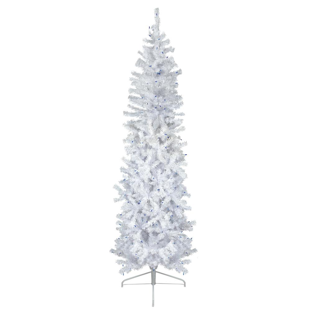 6.5' Pre-Lit Woodbury White Pine Pencil Artificial Christmas Tree  Blue Lights. Picture 1